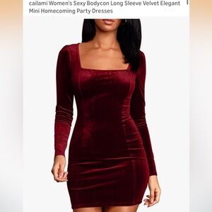 Long sleeve Bodycon Burgundy Velvet Dress M